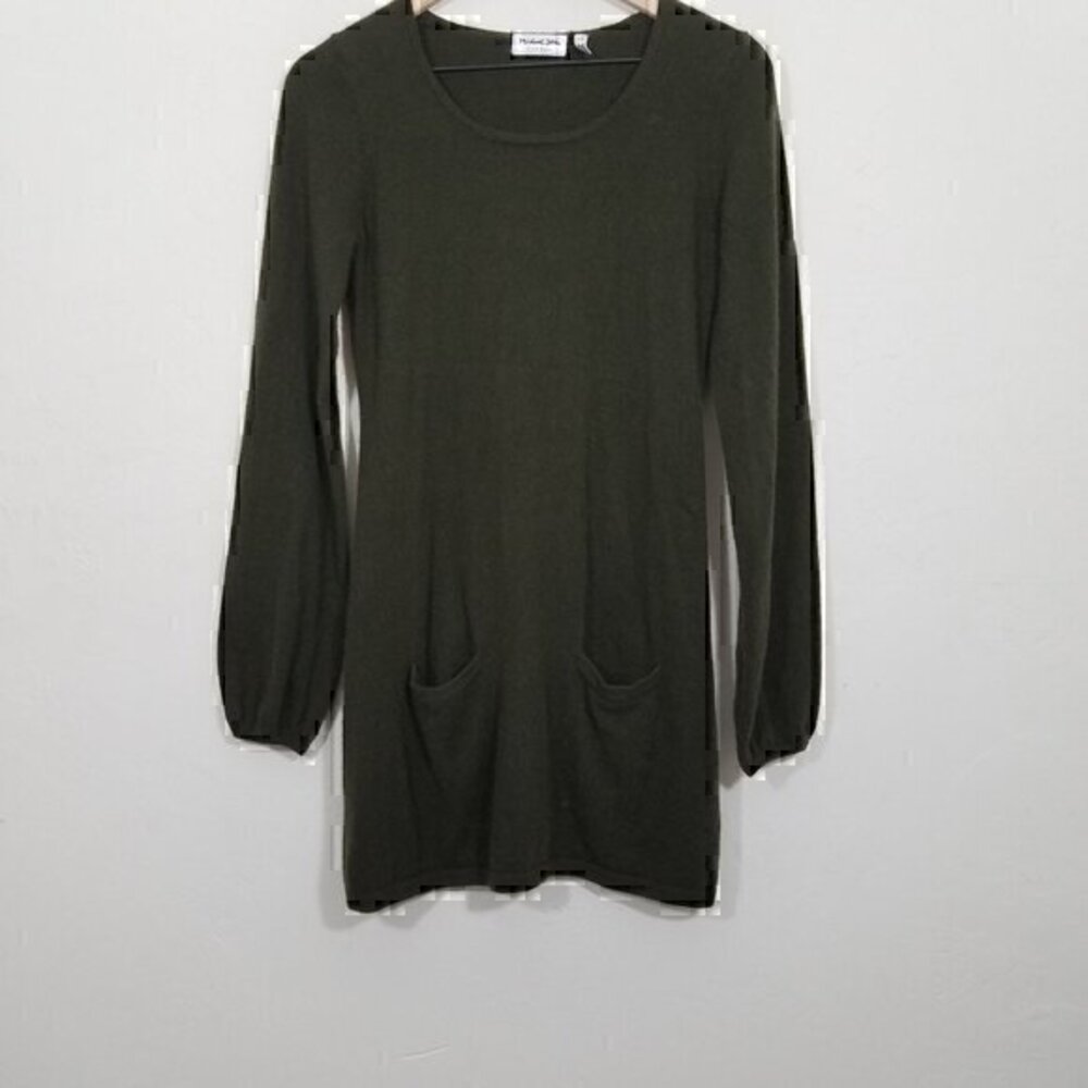 Michael Stars 100% Cashmere Sweater Dress Front Pockets Green One Size